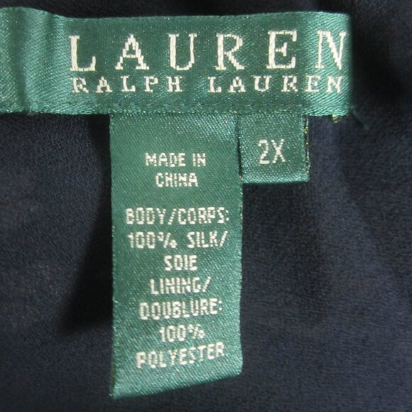 Ralph Lauren Womens Plus 2X Navy Blue Ivory Floral 100% Silk Midi Skirt Cottage - Picture 4 of 8